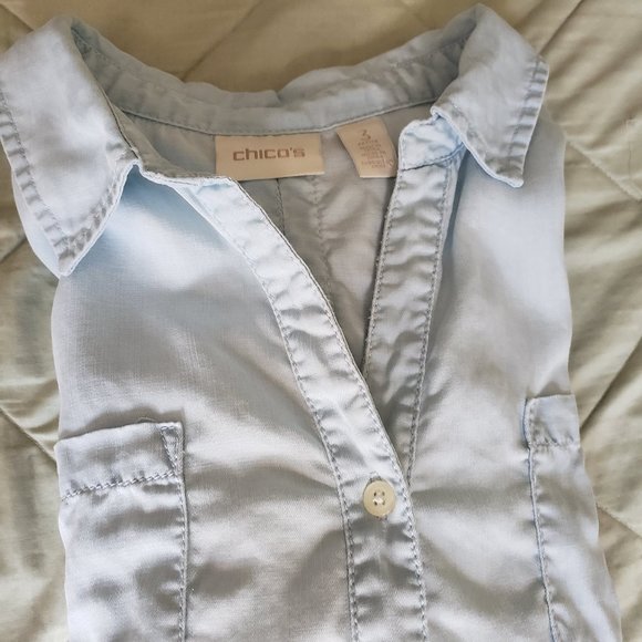 Chico's Lyocell Soft XL Petite Faded Blue Button Up Shirt - Picture 1 of 9